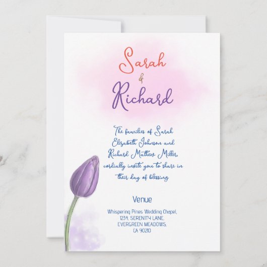 Elegante Waterverf Tulp Huwelijksuitnodiging Kaart (Achterkant)