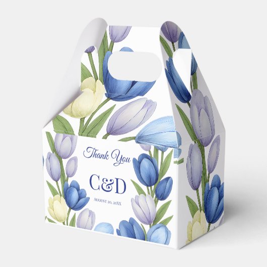 Elegante Waterverf Tulp krans bruiloft blauw ivoor Bedankdoosjes (Voorkant Zijde)