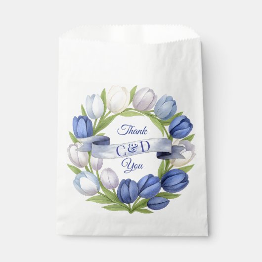 Elegante Waterverf Tulp krans bruiloft blauw ivoor Bedankzakje (Voorkant)