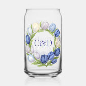 Elegante Waterverf Tulp krans bruiloft blauw ivoor Blikvorm Glas (Achterkant)