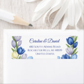 Elegante Waterverf Tulp krans bruiloft blauw ivoor Etiket (Insitu)