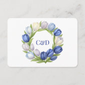 Elegante Waterverf Tulp krans bruiloft blauw ivoor Informatiekaartje (Achterkant)