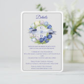 Elegante Waterverf Tulp krans bruiloft blauw ivoor Informatiekaartje (Staand voorkant)