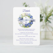 Elegante Waterverf Tulp krans bruiloft blauw ivoor Informatiekaartje (Staand voorkant)