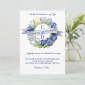 Elegante Waterverf Tulp krans bruiloft blauw ivoor Kaart (Staand voorkant)