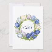 Elegante waterverf tulp krans bruiloft blauw ivoor kaart (Achterkant)