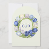 Elegante Waterverf Tulp krans bruiloft blauw ivoor Kaart (Achterkant)