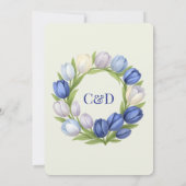 Elegante Waterverf Tulp krans bruiloft blauw ivoor Kaart (Achterkant)