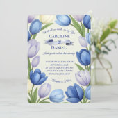Elegante Waterverf Tulp krans bruiloft blauw ivoor Kaart (Staand voorkant)