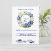 Elegante Waterverf Tulp krans bruiloft blauw ivoor Kaart (Staand voorkant)