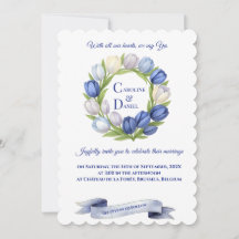 Elegante Waterverf Tulp krans bruiloft blauw ivoor