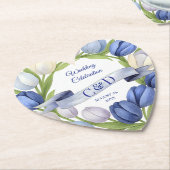 Elegante Waterverf Tulp krans bruiloft blauw ivoor Kartonnen Onderzetters (Gekanteld)