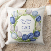 Elegante Waterverf Tulp krans bruiloft blauw ivoor Kussen (Deken)