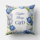 Elegante Waterverf Tulp krans bruiloft blauw ivoor Kussen (Achterkant)