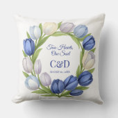 Elegante Waterverf Tulp krans bruiloft blauw ivoor Kussen (Voorkant)