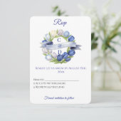 Elegante Waterverf Tulp krans bruiloft blauw ivoor RSVP Kaartje (Staand voorkant)