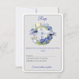 Elegante Waterverf Tulp krans bruiloft blauw ivoor RSVP Kaartje