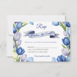 Elegante Waterverf Tulp krans bruiloft blauw ivoor RSVP Kaartje