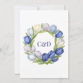 Elegante Waterverf Tulp krans bruiloft blauw ivoor Save The Date (Achterkant)