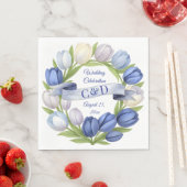 Elegante Waterverf Tulp krans bruiloft blauw ivoor Servet (Insitu)
