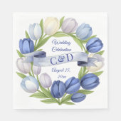Elegante Waterverf Tulp krans bruiloft blauw ivoor Servet (Voorkant)