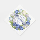 Elegante Waterverf Tulp krans bruiloft blauw ivoor Servet (Hoek)