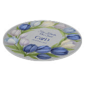 Elegante Waterverf Tulp krans bruiloft blauw ivoor Snijplank (Hoek)