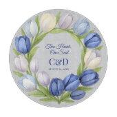 Elegante Waterverf Tulp krans bruiloft blauw ivoor Snijplank (Voorkant)