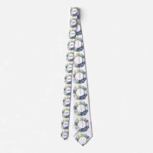 Elegante Waterverf Tulp krans bruiloft blauw ivoor Stropdas (Achterkant)