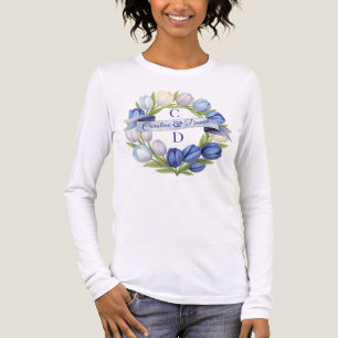 Elegante Waterverf Tulp krans bruiloft blauw ivoor Tri-Blend Shirt