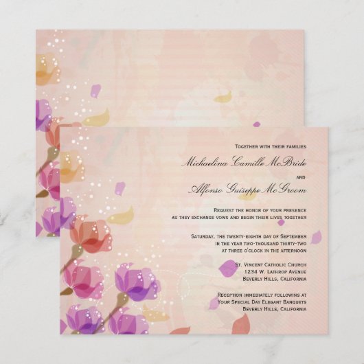 Elegante Waterverf Tulpen Formele bruiloft uitnodi Kaart (Voorkant / Achterkant)