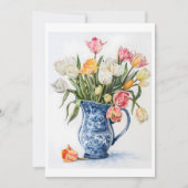 Elegante Waterverf Tulpen in Blauwe Delftse Vaas (Voorkant)