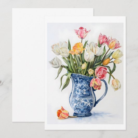Elegante Waterverf Tulpen in Blauwe Delftse Vaas (Voorkant / Achterkant)