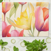 Elegante Waterverf Tulpen Theedoek (Gevouwen)