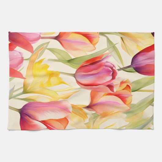 Elegante Waterverf Tulpen Theedoek (Horizontaal)