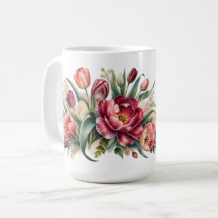 Elegante waterverf tulpentuin bloemen koffiemok