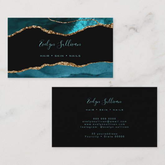 elegante waterverf turkooise agate visitekaartje (Voorkant / Achterkant)