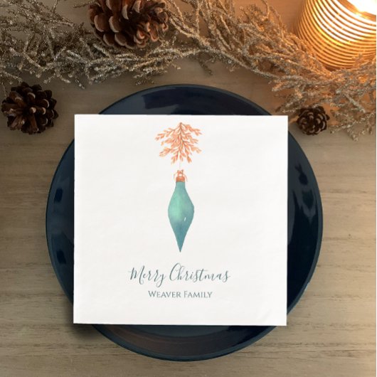 Elegante Waterverf turquoise kerstbal Servet