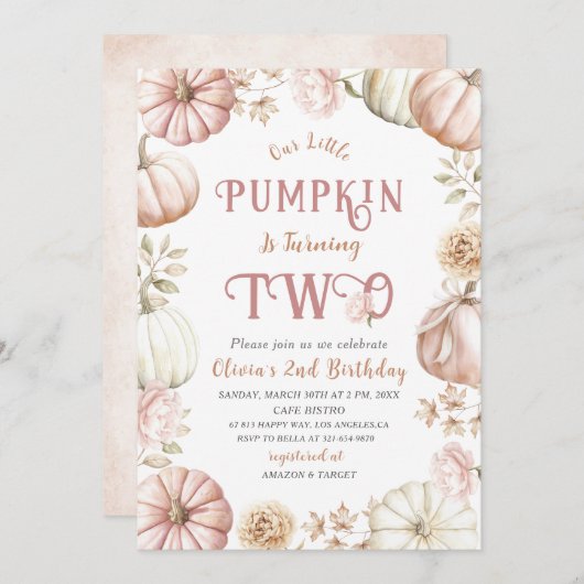Elegante Waterverf Twee 2e Verjaardag Pompoen is o Kaart (Voorkant / Achterkant)