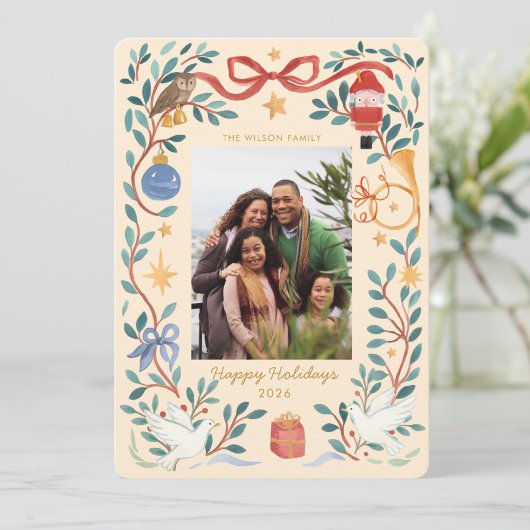 Elegante Waterverf vakantie fotokaart | Feestdagenkaart