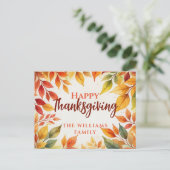 Elegante Waterverf val verlaat grens Thanksgiving Briefkaart (Staand voorkant)