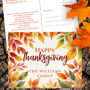 Elegante Waterverf val verlaat grens Thanksgiving Briefkaart
