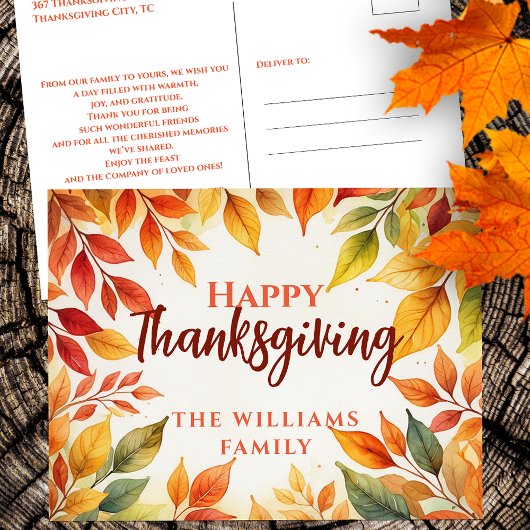 Elegante Waterverf val verlaat grens Thanksgiving Briefkaart