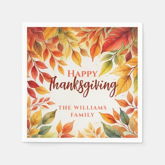 Elegante Waterverf val verlaat grens Thanksgiving Servet (Voorkant)