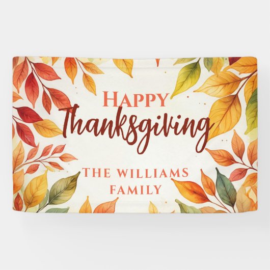 Elegante Waterverf val verlaat grens Thanksgiving Spandoek (Horizontaal)
