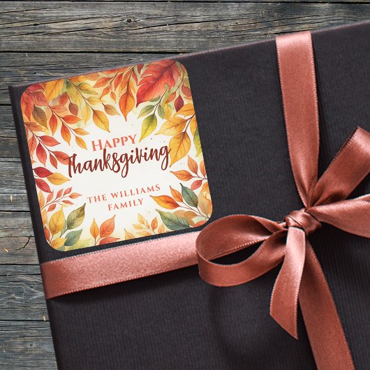 Elegante Waterverf val verlaat grens Thanksgiving Vierkante Sticker