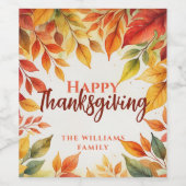 Elegante Waterverf val verlaat grens Thanksgiving Wijn Etiket (Enkel label)