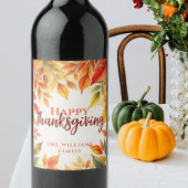 Elegante Waterverf val verlaat grens Thanksgiving Wijn Etiket