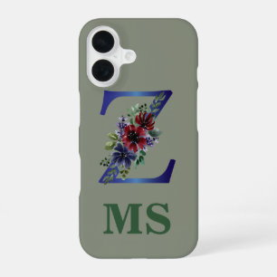 elegante waterverf van een rood & blauw bloemboeke iPhone 16 hoesje