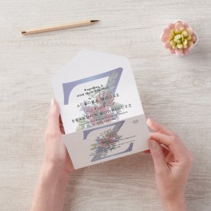 Elegante waterverf van een rood & blauw bloemenboe all in one uitnodiging